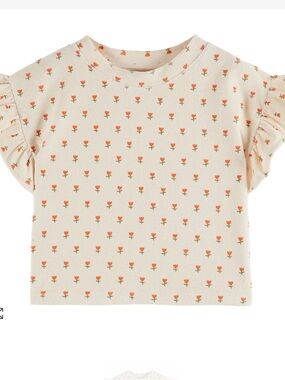 Emile et Ida Girls Terry Cloth Floral Puff Sleeve Top Size 8A